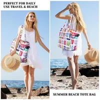 Sac de plage à multiples poches, pliable, grande capacité, pour la gym, les courses, les vacances, résistant au sable, avec fermeture éclair, sac à bandoulière 5