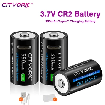 Batteria Ricaricabile al Litio CR2 3.7V 350mAh con Porta di Ricarica USB per Microfoni, Fotocamere, Rilevatori di Fumo