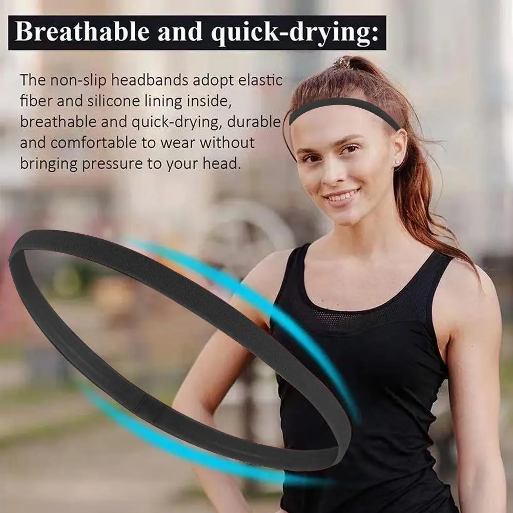 Women Hair Bands Yoga Sports Pure Color Head Bands Polyester Anti-slip Elastic Silicone Football Running Fitness Sweatband