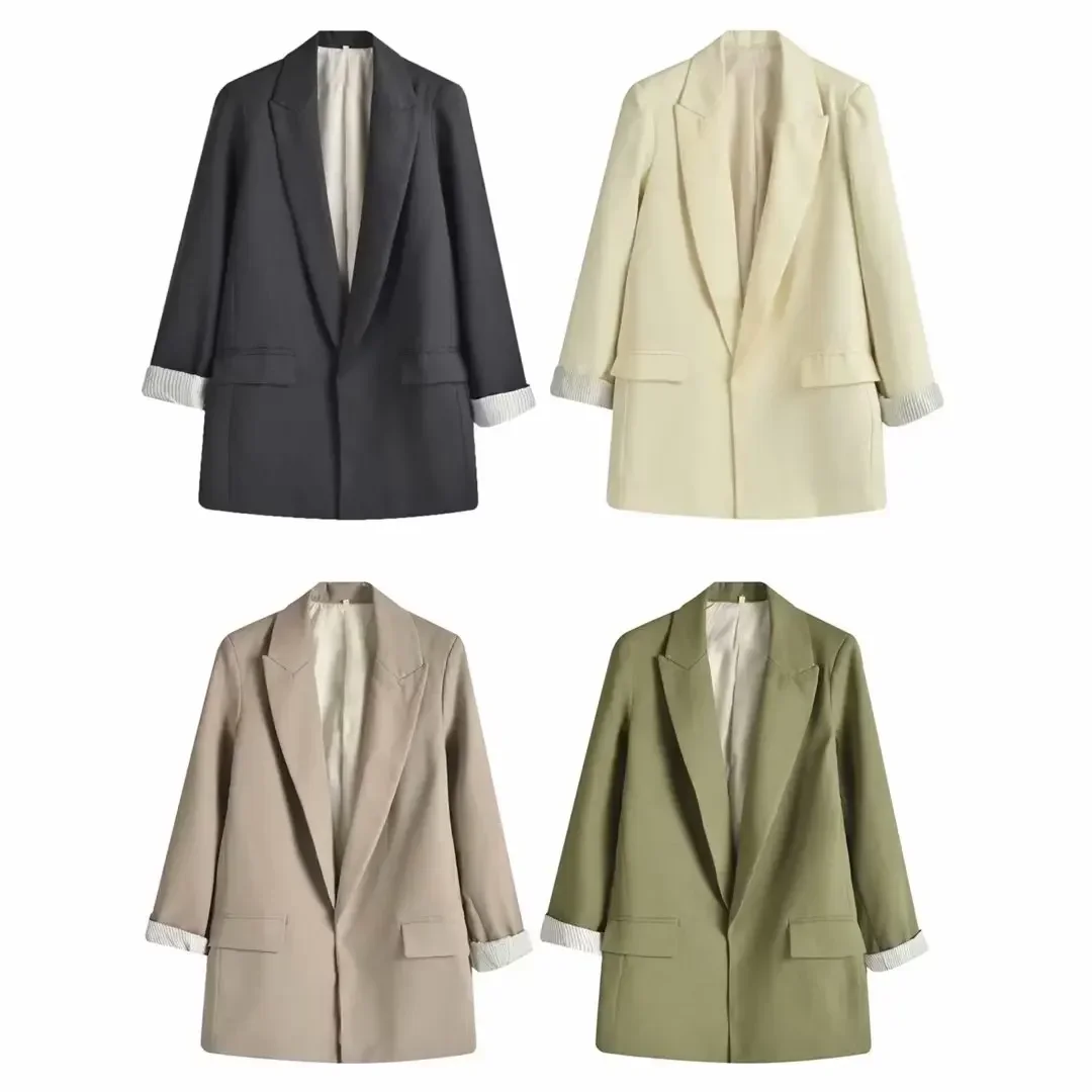 

Women 2023 New Fashion Summer 4 Colors Linen Blazer Coat Vintage Long Sleeve Pockets Relaxed Female Outerwear Chic