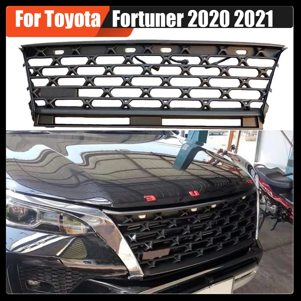 

Car Modified Racing Grills Front Racing LED Grille Upper Bumper Grilles Auto Front Grill Mesh Mask For Toyota Fortuner 2020 2021