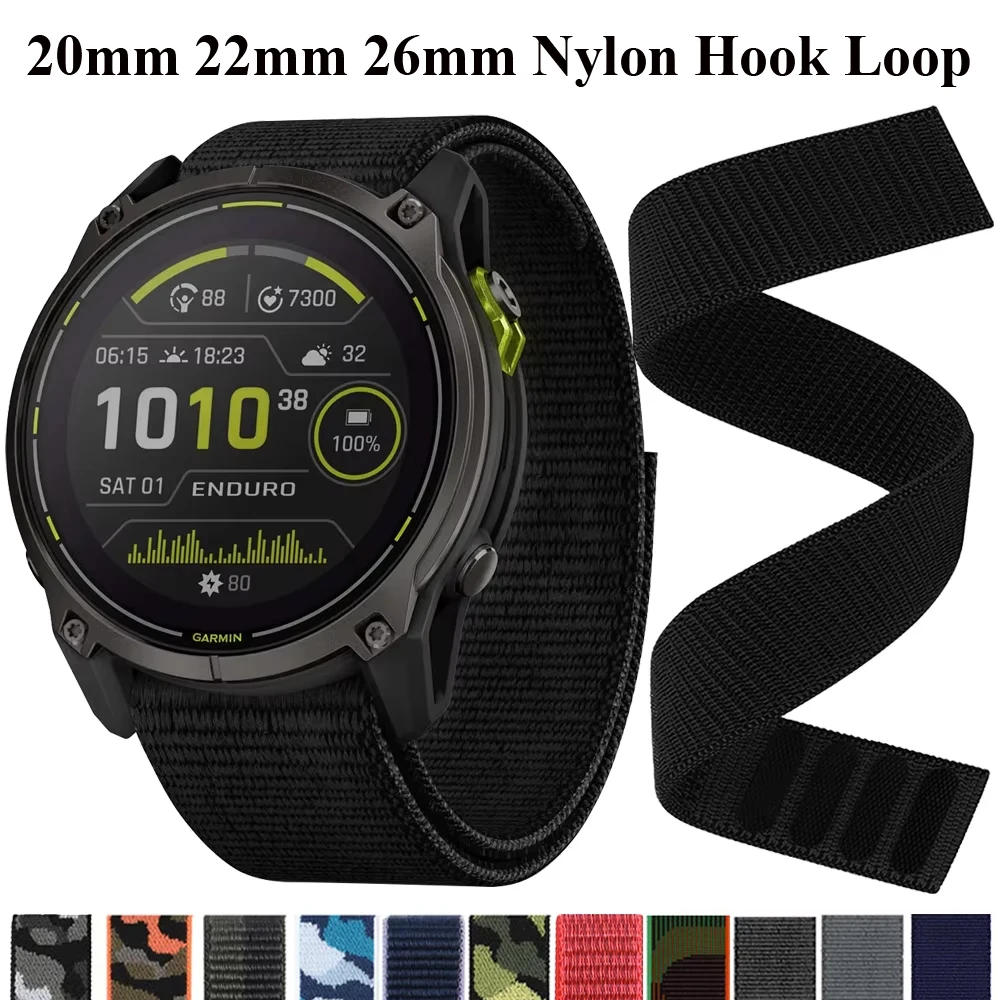 Enhanced Nylon Hook and Loop Strap - Adjustable 20-26mm Watchband
