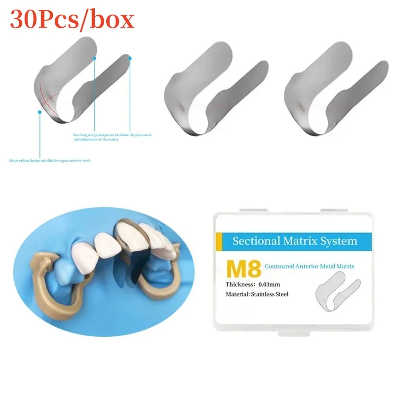 Matrice Dentale 30Pc Matrice Metallica Anteriore Sagomata M8 Sistema Di Matrici Anteriori Doppie Bande A Matrice Sezionali Materiali Odontoiatrici