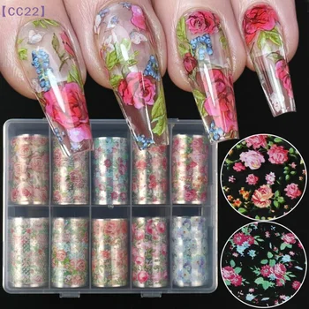【CC22】10 Rolls Flower Rose Nail Foils Decal For Transfer Paper Floral Butterfly Nail Art Stickers DIY Manicure Decorations{C} 1