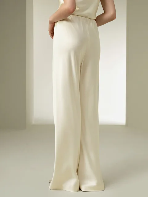 Bornladies Women's 2026 Spring Summer New Solid Satin Pants Fashionable Comfortable Satin Mid-Waist Straight-Leg Casual Pants 3