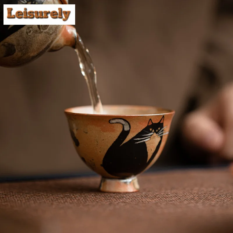 Handmade Wood-fired Porcelain Teacup Japanese Zhi Ye Kiln Change Cat Ceramic Tea Mug Kung Fu Teaset  Small Master Single Cup