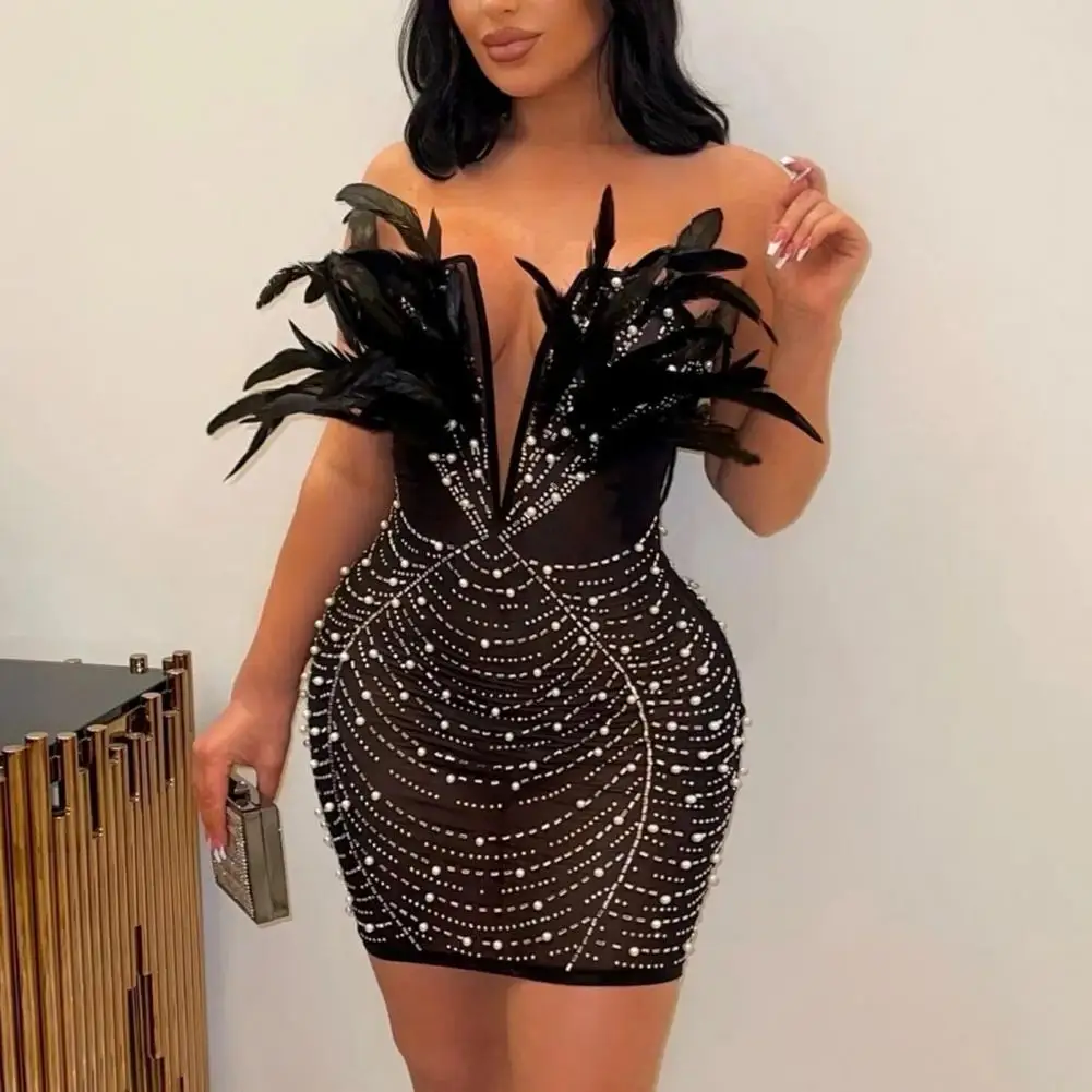 

Женское облегающее платье средней длины со стразами, Сетчатое стробое платье без бретелек с V-образным вырезом, сексуальное стробое вечернее платье, 2023