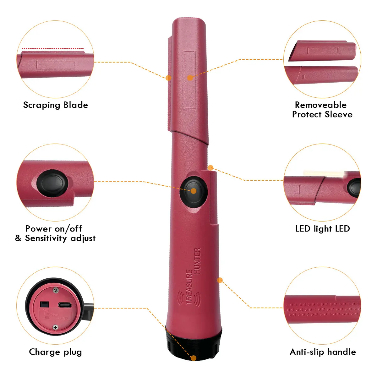 Treasure Hunter Handheld Metal Detector Pinponter Pointer Probe Gold Detector Pinpointing Waterproof Adjustable Sensitivity 3