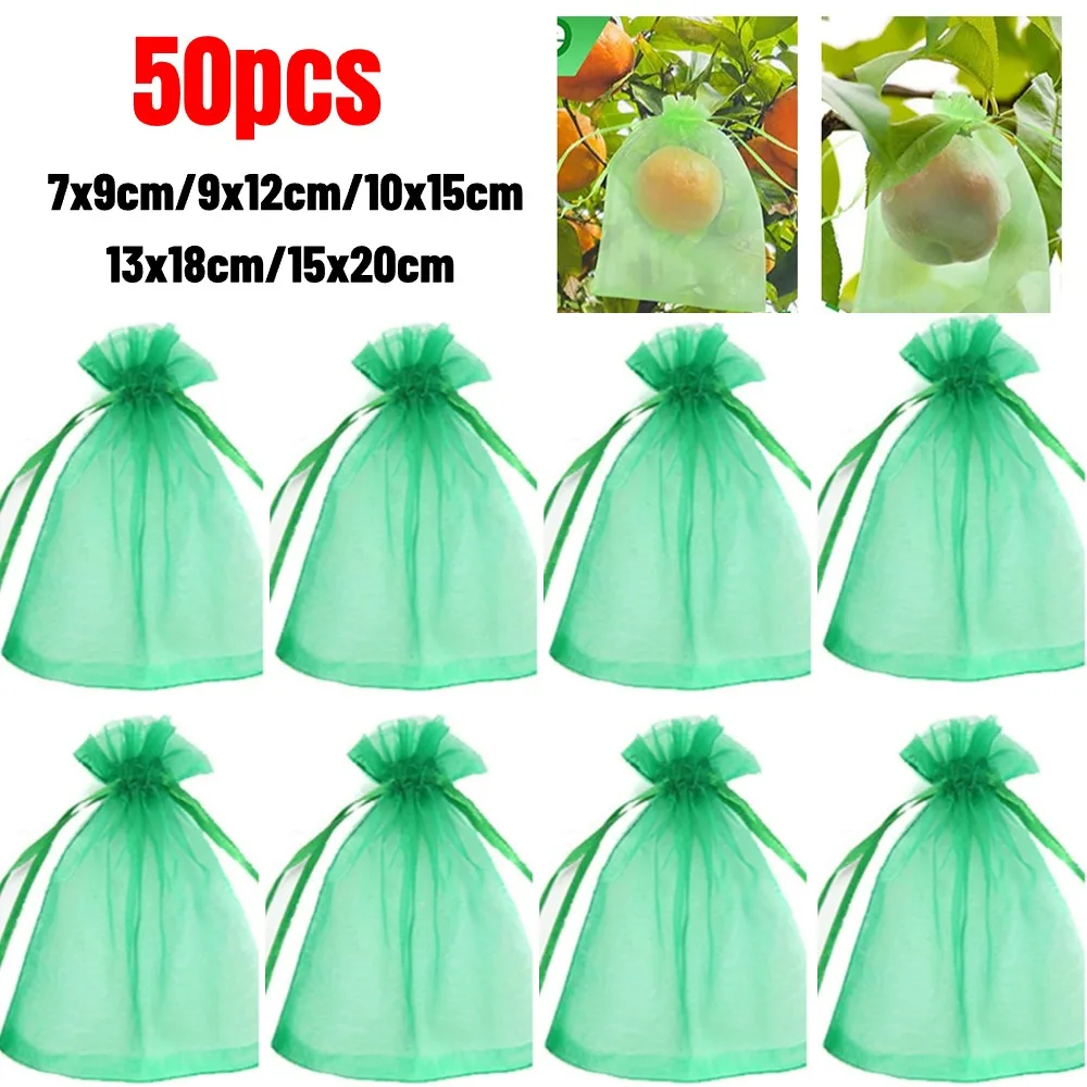

50Pcs Plant Fruit Grape Protection Netting Bags For Trees Garden Cover Mesh Bags 7/9/10/15/20cm Mesh Against Bird
