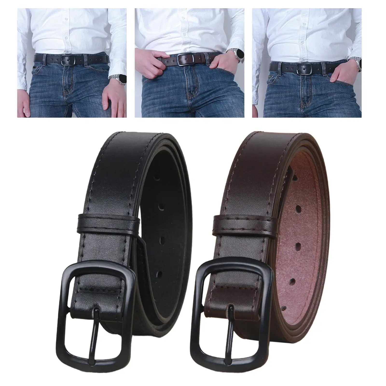 Men Dress Belt Adjustable Metal Pin Buckle PU Leather Belt Waist Strap for Business Jeans Accessories Outdoor Trousers Travel