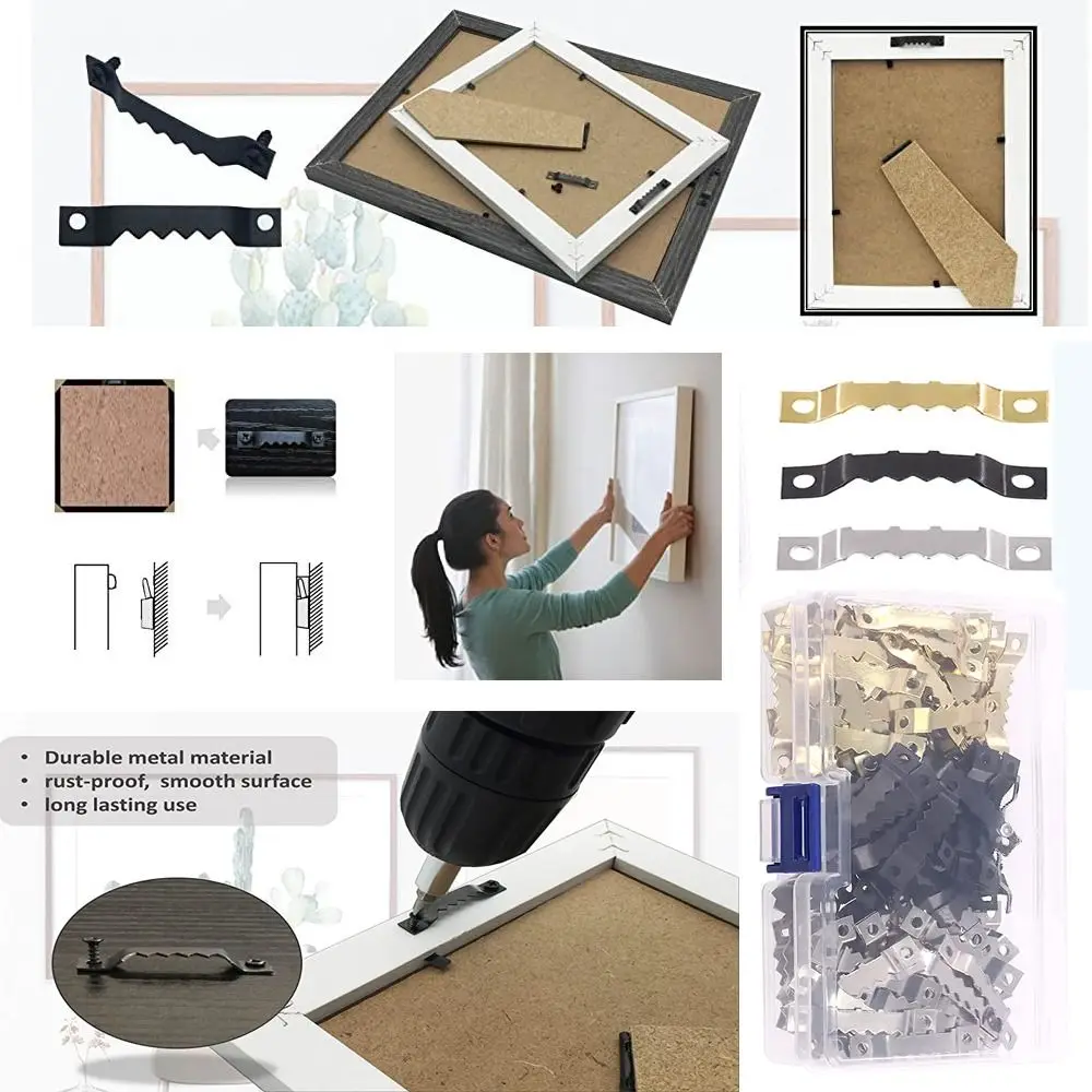 Hanging Hooks Picture Frame Hangers Wall Hooks 50100Sets Sawtooth Picture Frame Hanger Hanging Photo Oil Painting Mirror Saw Tooth Hooks Screws 7x40mm