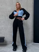Zekye Autumn Spring Summer Hoodies 2 Piece Sets Long Sleeve Zipper Women's Tracksuit New Crop Tops Wide Leg Sport Pants Set - Image 6