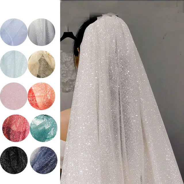 Shiny Glitter Sequin Soft Net Yarn Lace Sparkle Tulle Silver Mesh Fabric DIY Sewing Wedding Dress Veil Dance Tutu Decor Props 2