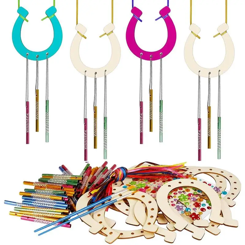 

Wooden Houseshoe Craft Horseshoe Ornament DIY Craft Kits Handmade Round Wood Disks Crafts For Wedding Christmas Party Hoop