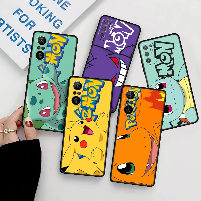 

Pika Pokemoon Cute Black Case For Redmi Note 11 10 Pro 9S 9 8 8T 12 7 10C 9 12 K40 9A Capa Phone Fundas Coque