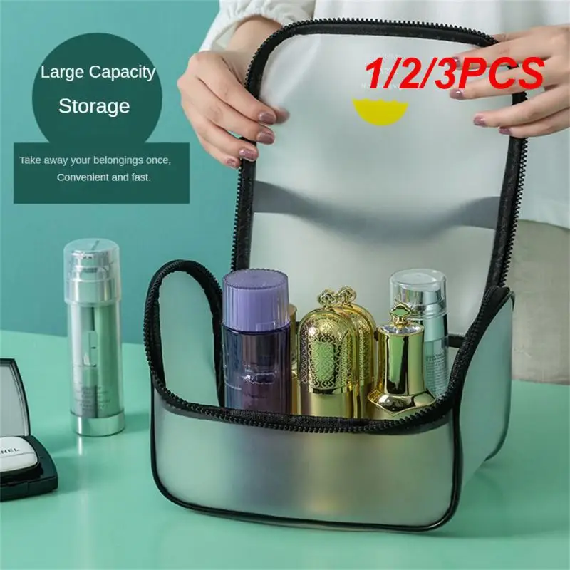 

1/2/3PCS Transparent Cosmetics Bag Washing Storage Bag Set Organizer Zipper Waterproof Travel Women Frosted Grey Outdoor