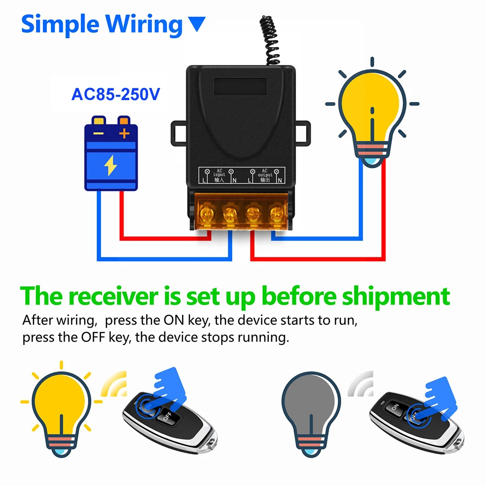 8pcs 100m Wireless RF Remote Control Switch kit 433Mhz AC 120V 240V 220V 30A Relay for Light Lamp Water Pump Door Access System