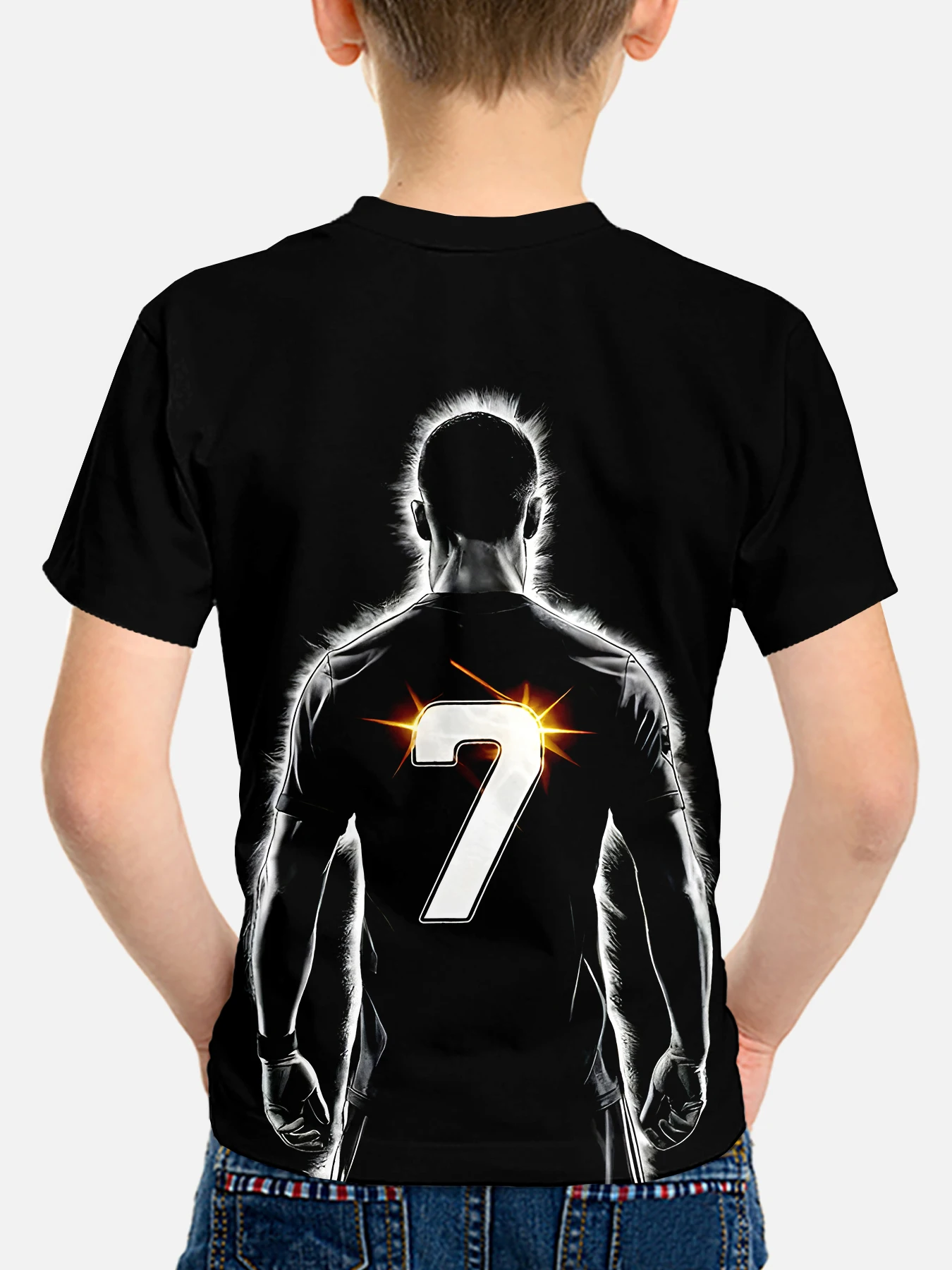 Boys' Summer Fashion 3D Printed T-shirt - Casual and Comfortable, Size 7 Super Football Superstar Short Sleeve, Black Anime 2