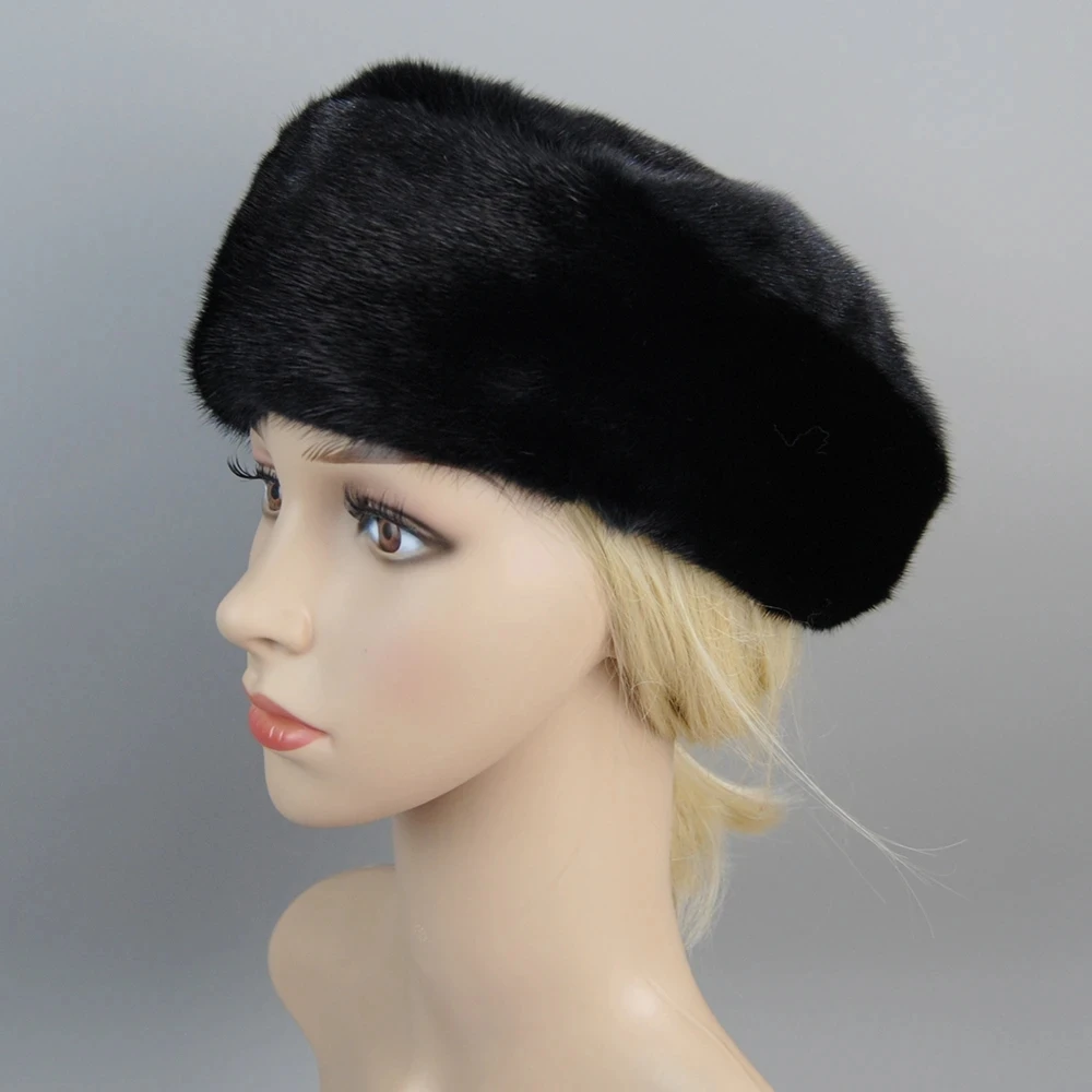 Women winter fur hats real mink fur hat thick knitted berets Russia fashion good quality female casual caps