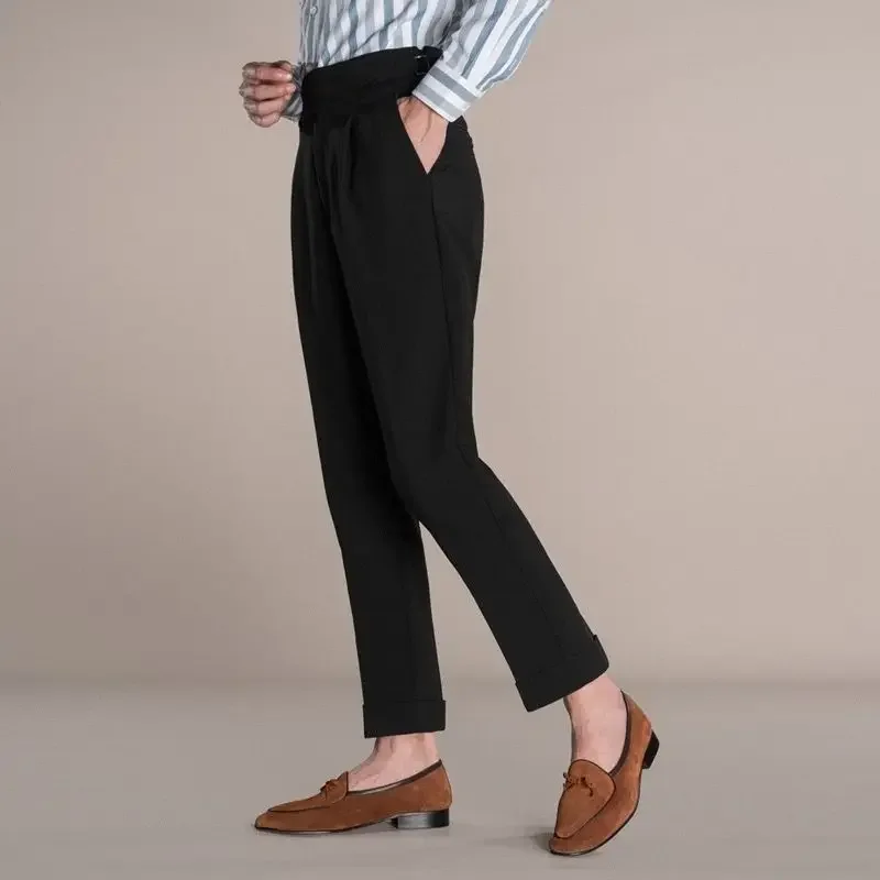 Men Casual Suit Pants Solid Color Large Size Mens Korean Style Fashion Straight Trousers All-match Ankle-length Loose A32 5