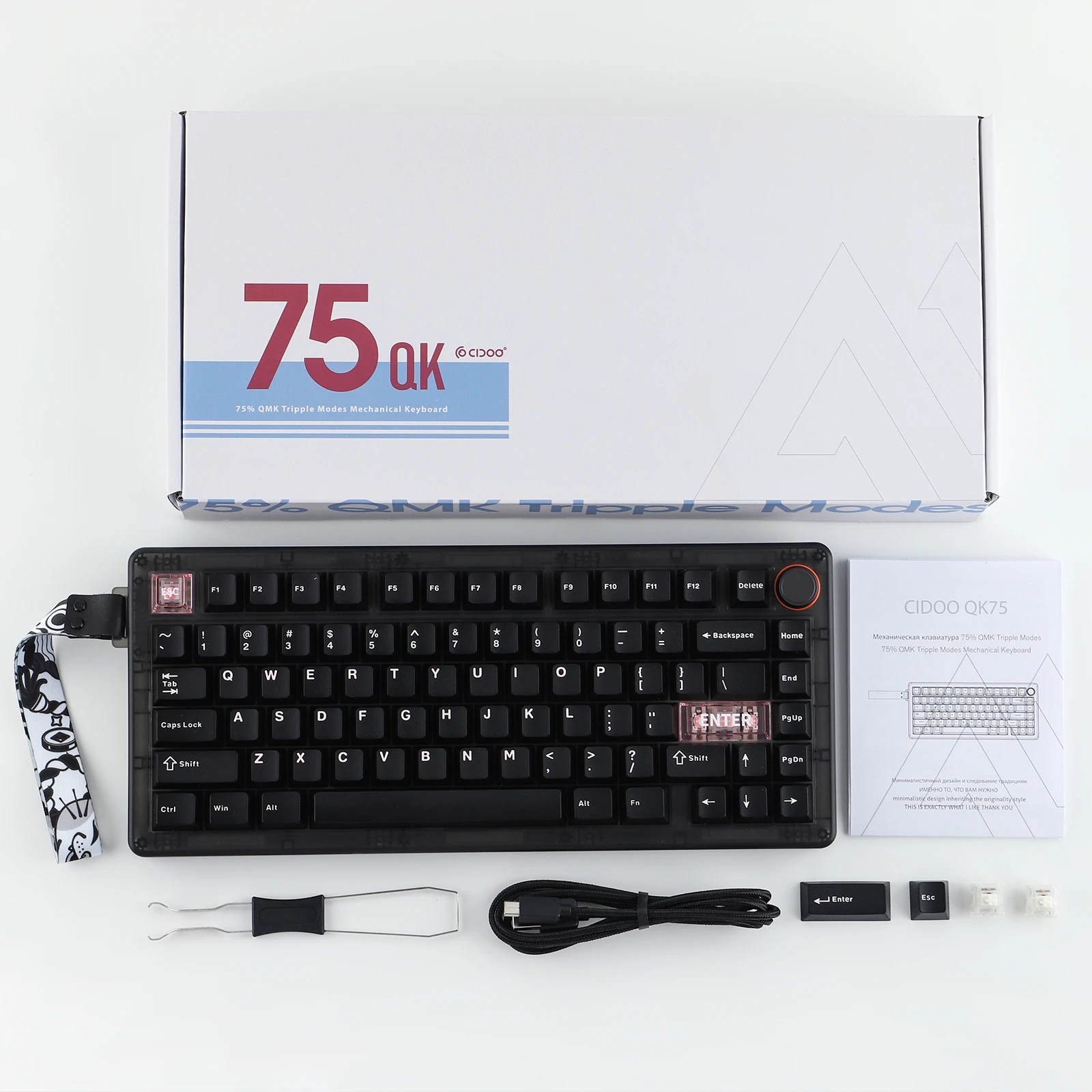 CIDOO QK75 75% 무선 기계식 키보드 가스켓 마운트 핫스왑 VIA 프로그래밍 가능 트리플 모드 RGB 게이밍 키보드
