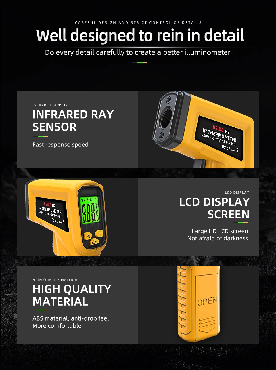 Infrared Thermometer H2/H3 -50~530/1400C Professional Digital IR-LCD Temperature