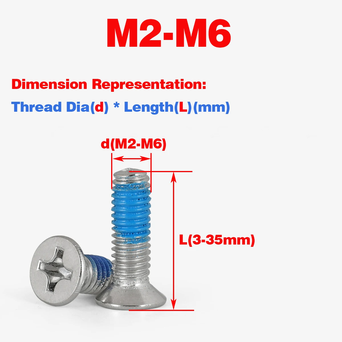 

304 Stainless Steel Flat Head BeltAdhesive Phillips Screw M2-M6