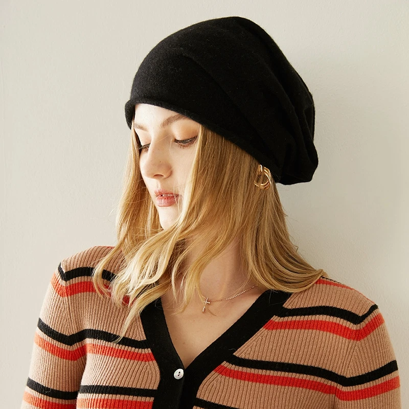 

Women Slouch Beanies Skullies High Quality Female Solid Cashmere Knit Beanie Hat Girl Winter Warm Bonnet Outdoor