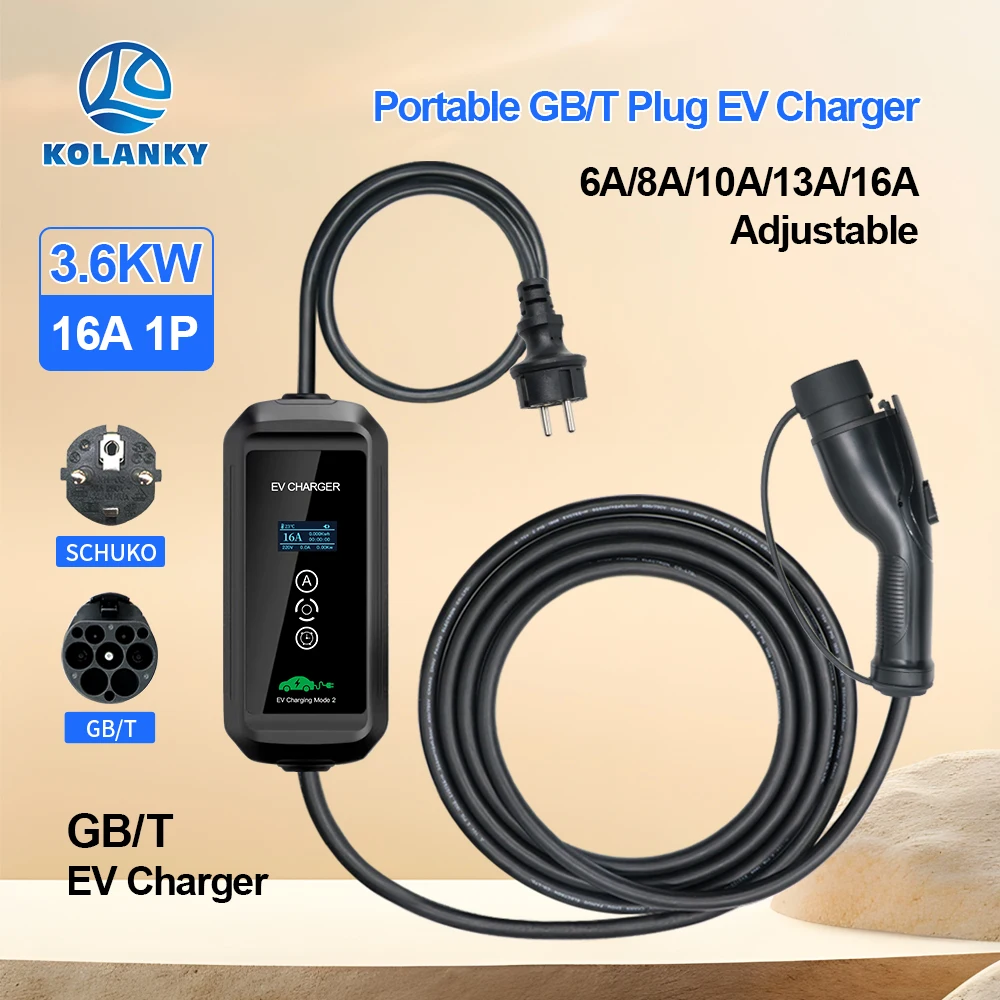 Caricabatterie Ev Regolare 8/10/13/16A 3.6Kw Gbt China Standard Ip 66 Spina Di Ricarica Per Cavo Ibrido Phev Veicolo Elettrico Cinese 5M