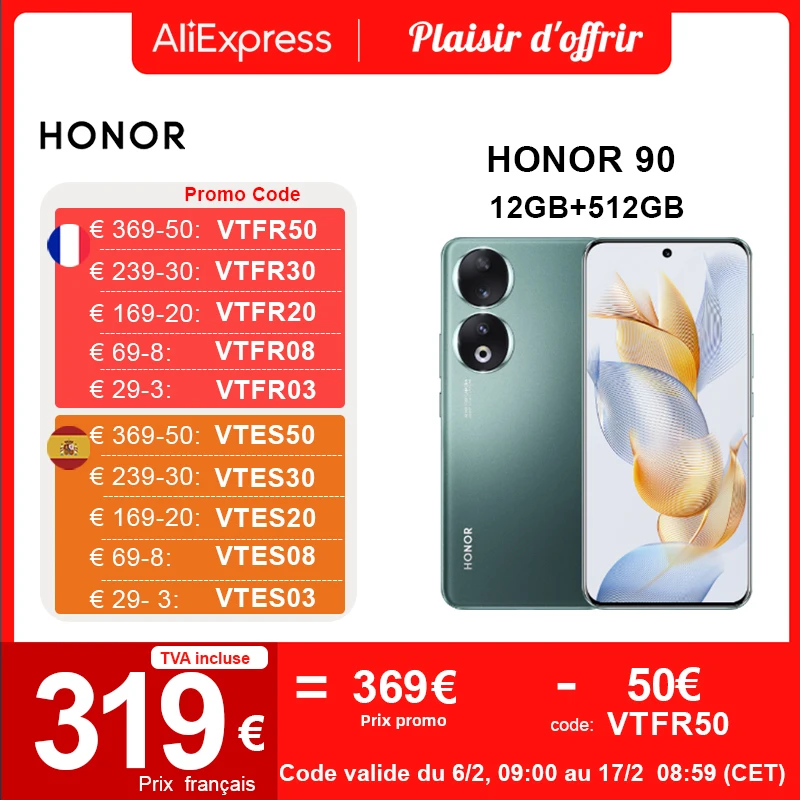 Versione Globale Honor 90 5G Smartphone 200Mp Fotocamera Ultra-Trasparente Snapdragon 7 Gen 1 5000Mah Batteria 66W Supercharge Display 120Hz