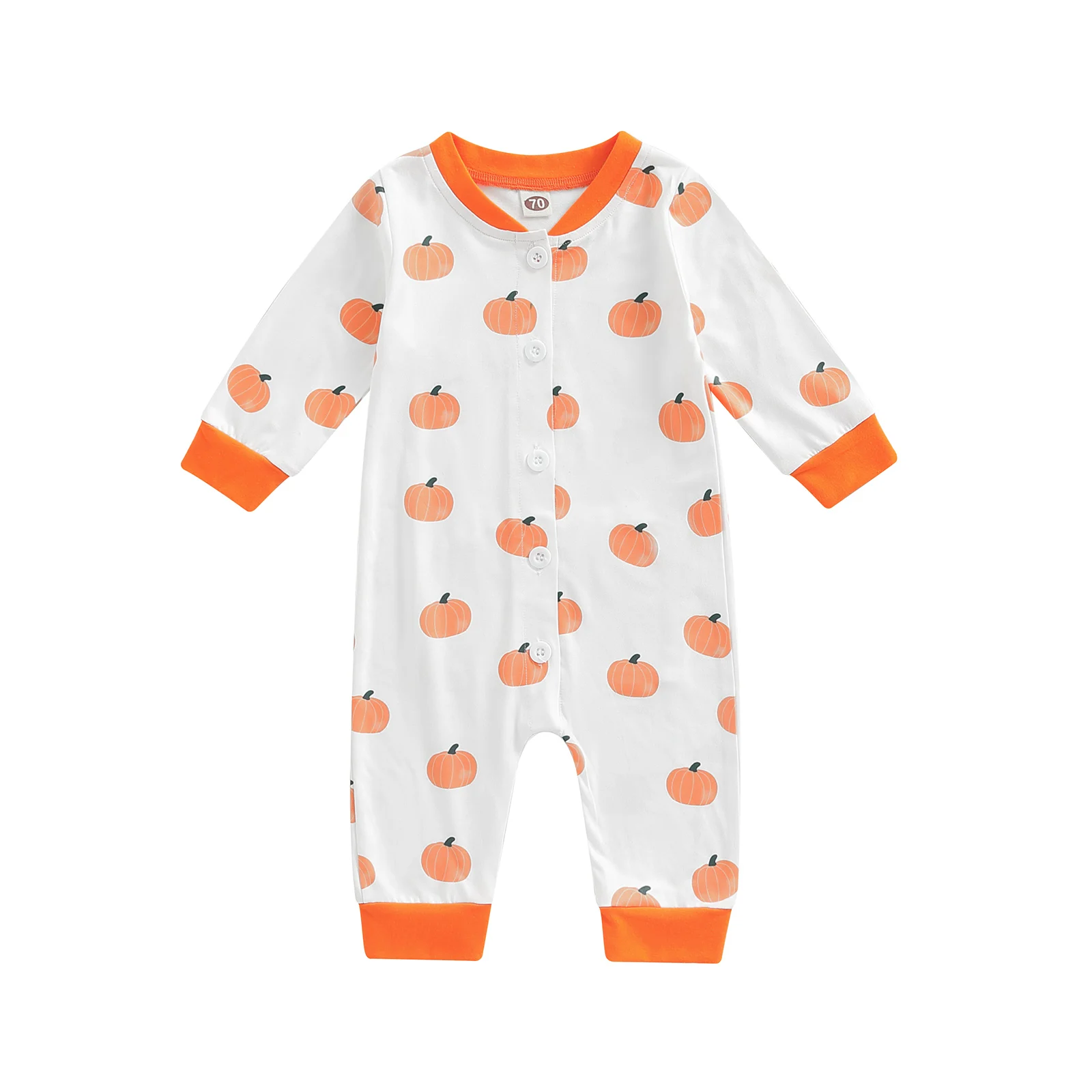 

BeQeuewll Sister And Brother Halloween Matching Outfits Pumpkin Long Sleeve Crew Romper Or Long Sleeved Pants Set