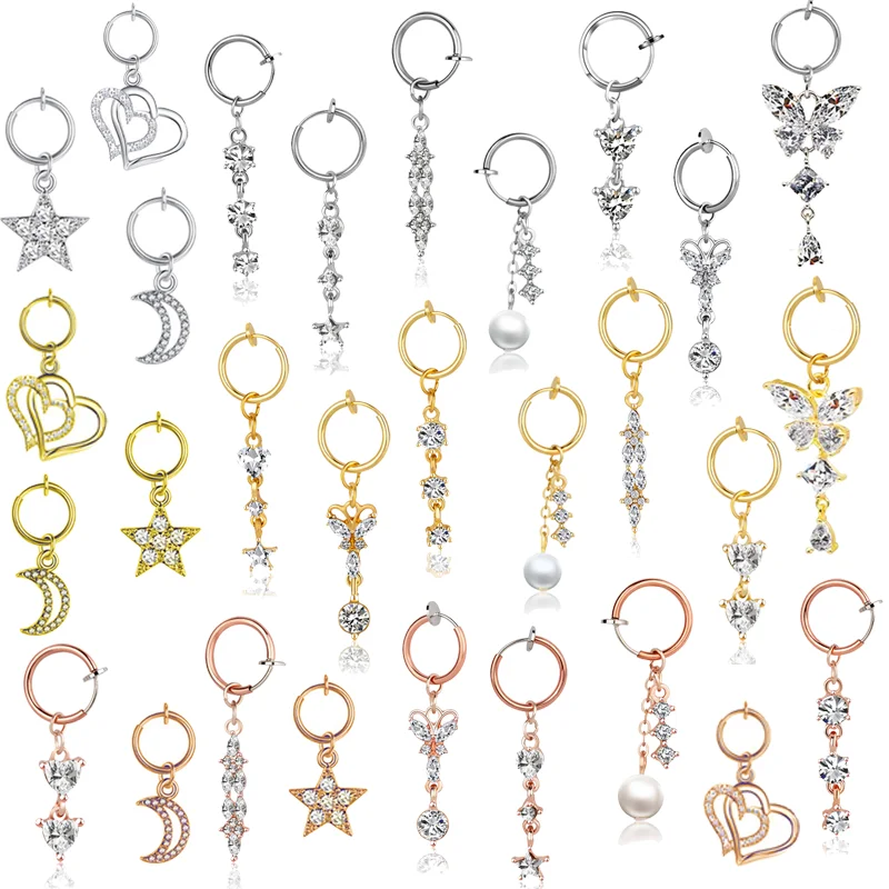 4Pcs/Set Butterfly Fake Belly Piercing Ring Set Fake Navel Piercing