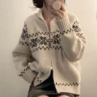 New Autumn Winter Women Fashion Elegant Knitwear Long Sleeve Sweater Fall Korean Style Casual Knitted Top Zipper Lapel Jacket - Image 4