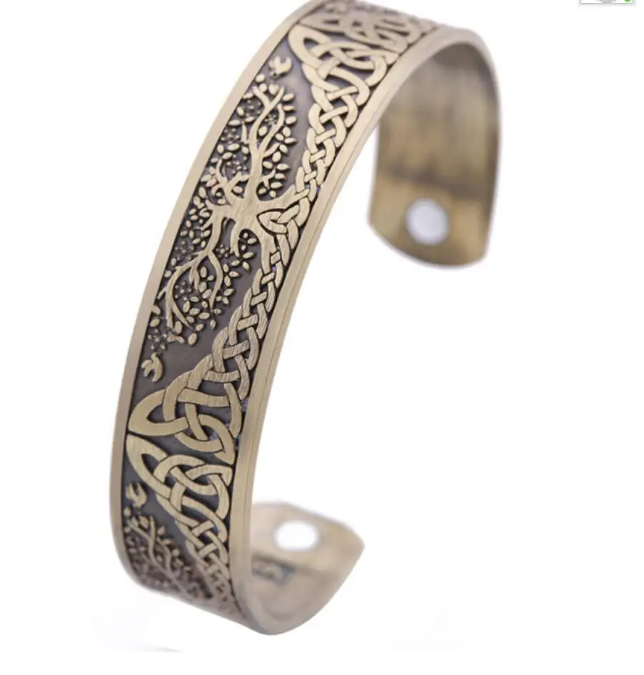 1PC Viking  Health Bracelets Tree Of Life Luck Knot Runes Trinity Magnetic Cuff Bangles Women Men Adjustable Bracelet F1093