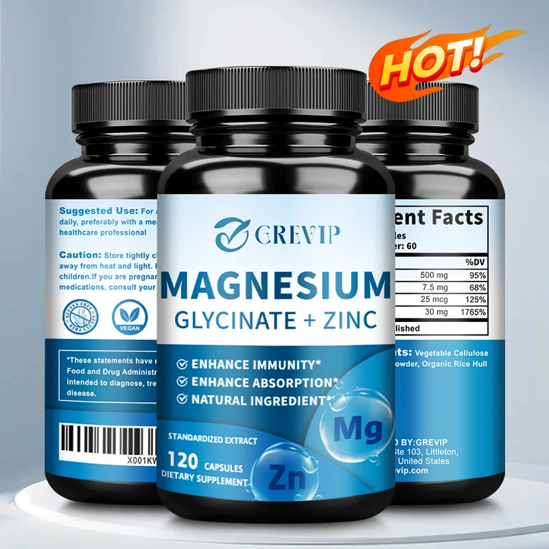 

Magnesium Glycinate + Zinc - Bone, Muscle and Sleep Supplement, Stress and Anxiety Relief