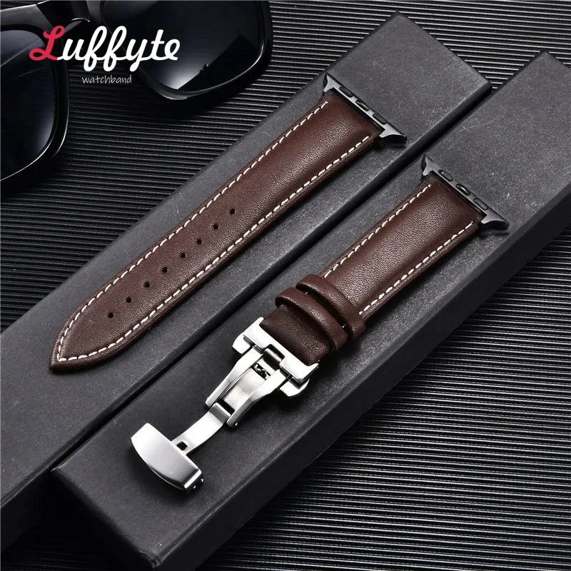 Premium Leather Watch Band with Butterfly Clasp