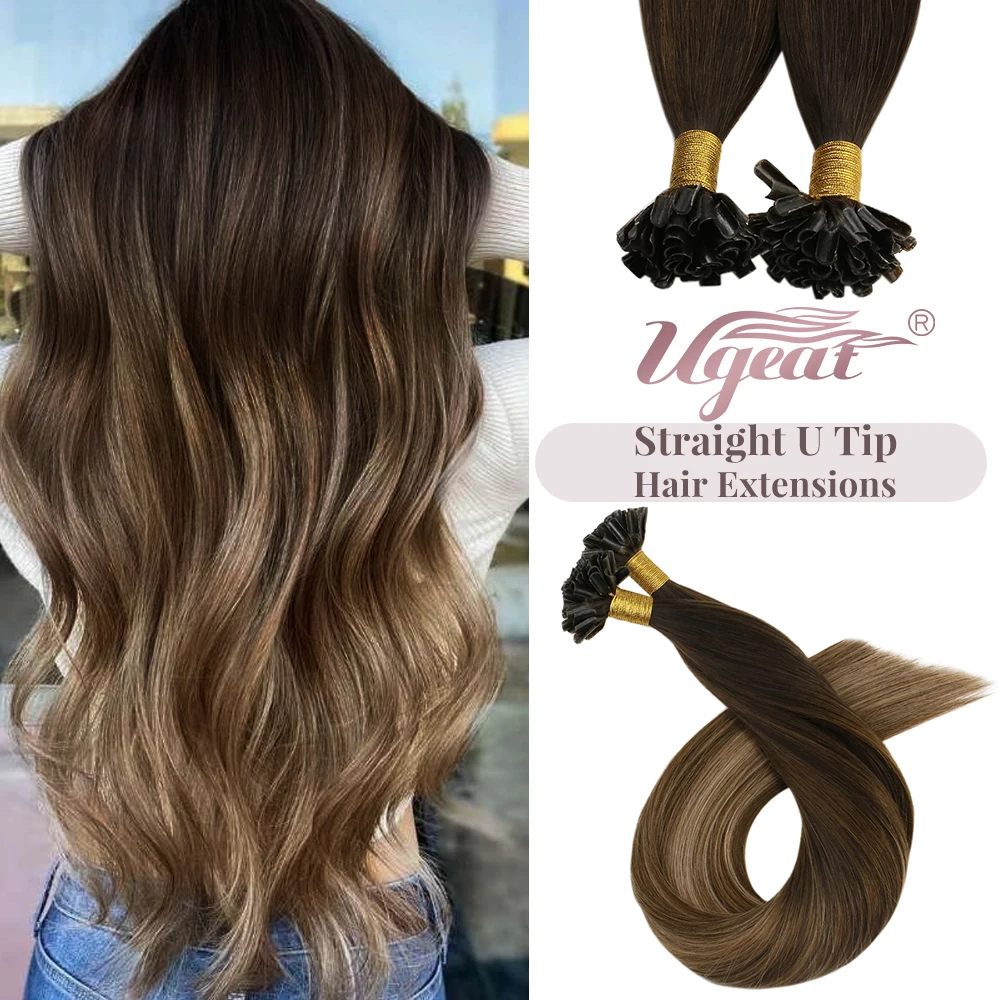 Ugeat U Tip Hair Extensions Human Hair 14-24" Keratin Fusion Nail Tip Extensions 100% Remy Pre Bonded 50g