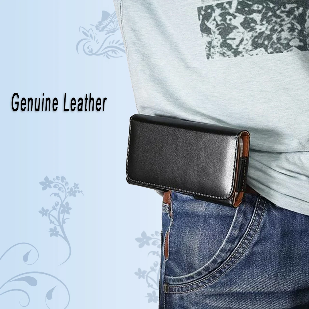 Genuine Leather Mobile Phone Belt Clip Case Men Waist Bag For iPhone 14
