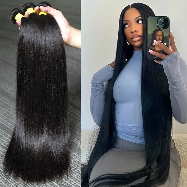 Brazilian Raw Virgin 100% Human Hair Bone Straight Extensions Real Bulk For Braiding 30 40 Inch Bundles Double Weft Quick Weave