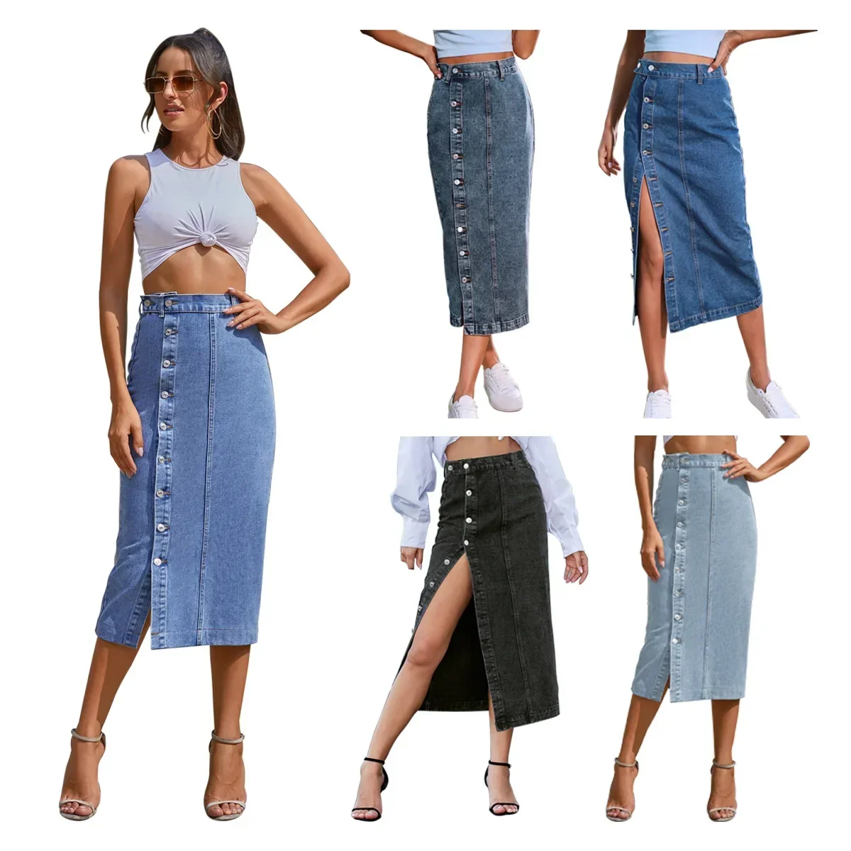 Skirt for Women Versatile Elegant Long Half-body Skirt Dress Slight Stretch