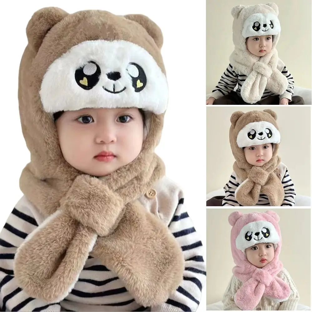 Cute One-Piece Winter Baby Hat Scarf Windproof Kids Hat Hooded Scarf Neck Protection Thick Warm Infant Beanies Cap