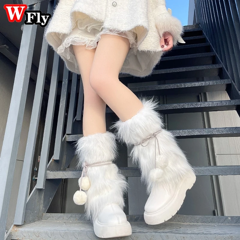 Plush autumn and winter Leg Warmers Hot girls with fur balls keep warm Gothic punk y2k woman Harajuku Leg Warmer