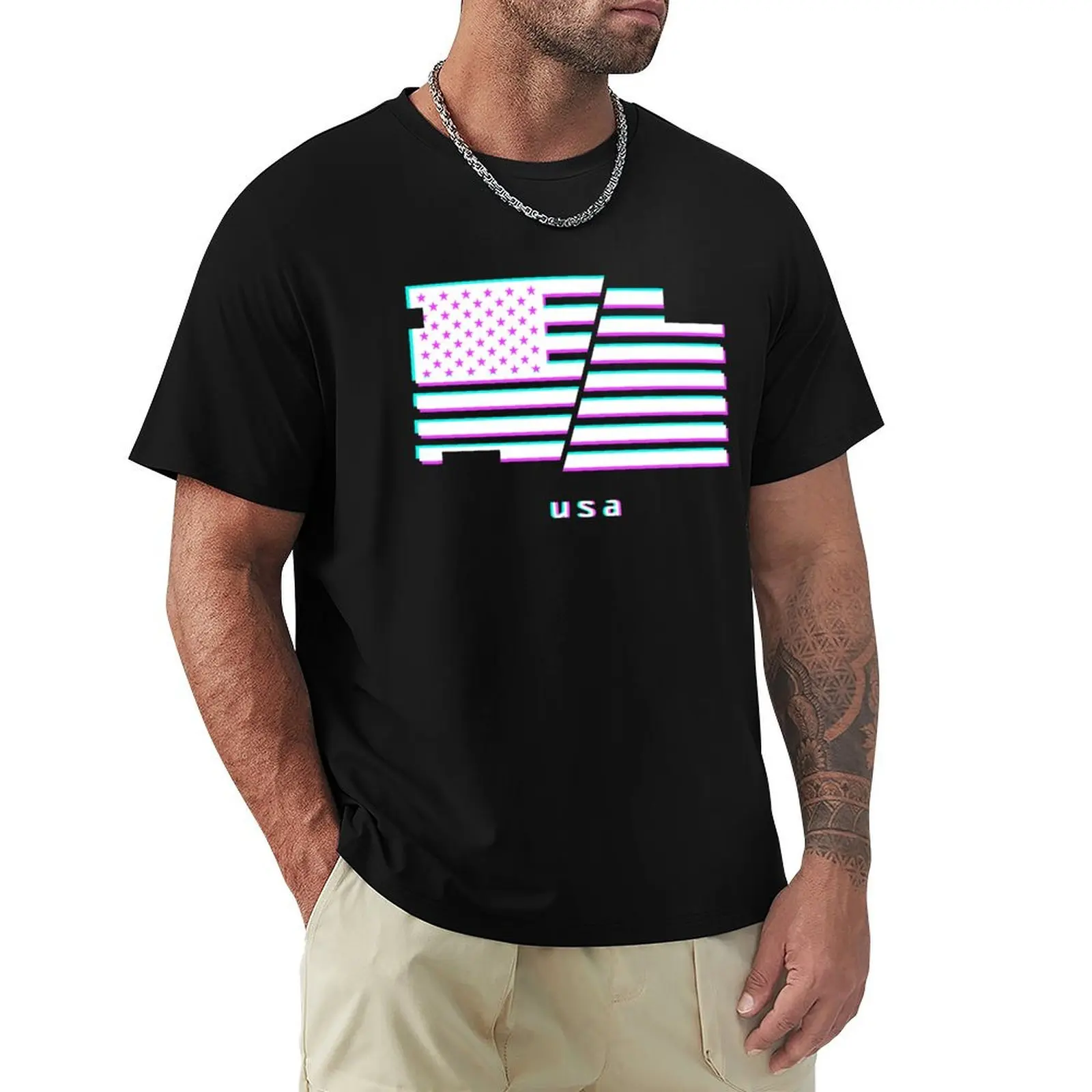 

USA - Aesthetic Vaporwave Flag T-shirt funnys sublime men t shirt