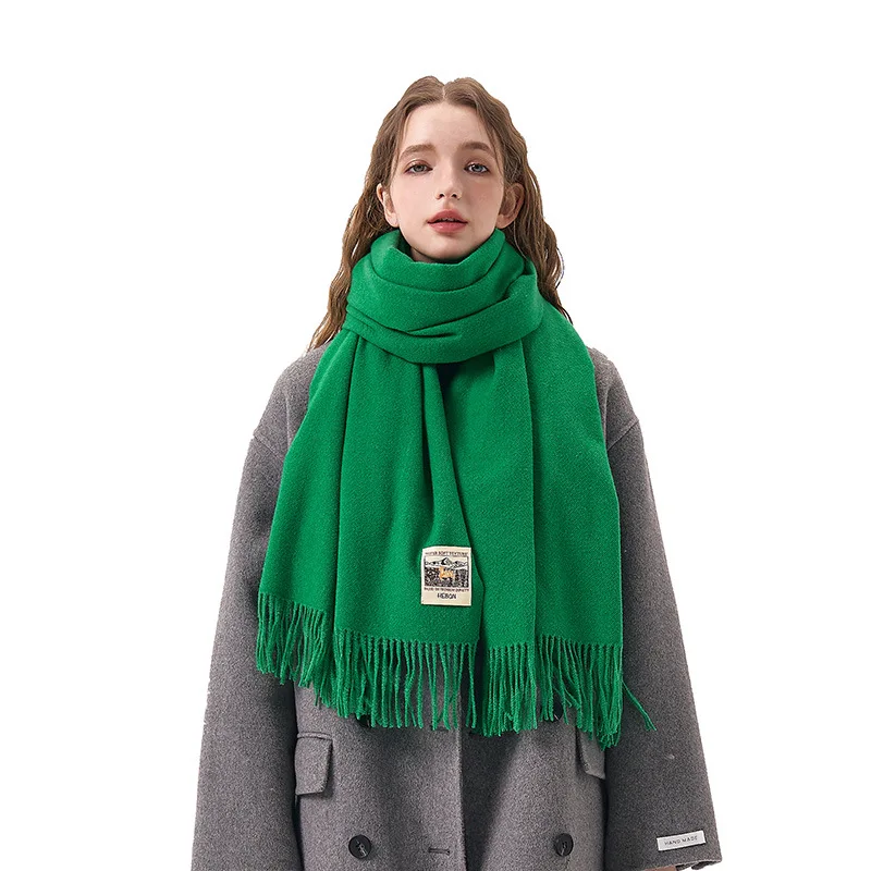 Winter Solid Color Versatile Scarf Women\'s 2023 New Soft Tassel Imitation Cashmere Student Warm Bib Neck Cold Protection Shawl