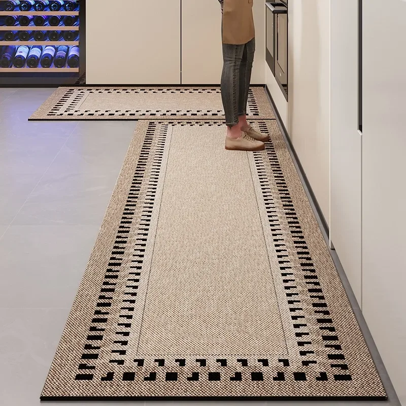 Simple Kitchen Floor Mat Geometric Waterproof Oil-proof Easy Clean Carpets PVC Leather Large Area Balcony Rugs Tapete De Cozinha