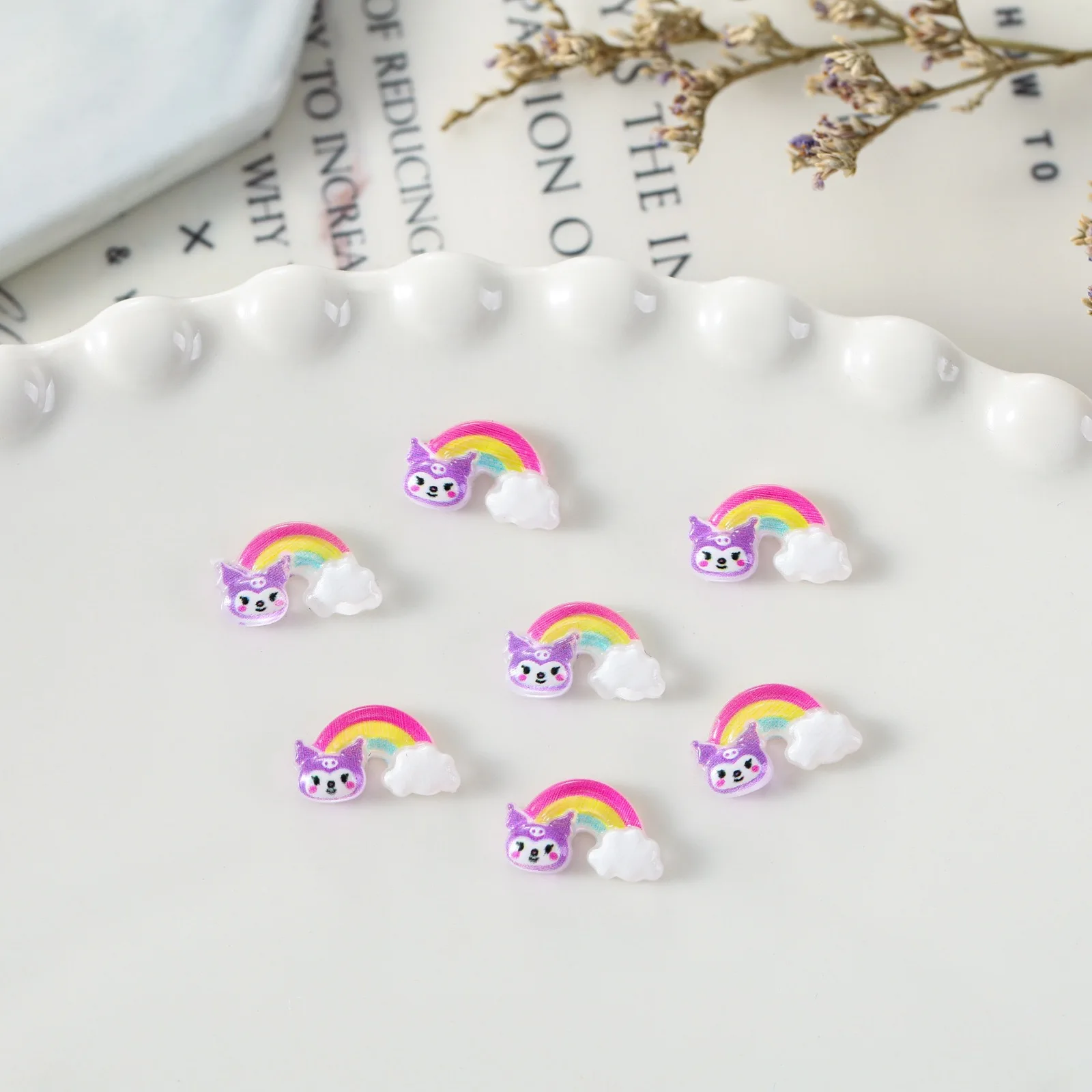 50pcs Resin Mini Cartoon Rabbit Rainbow Art Nails Flatback Stone Applique DIY Wedding Scrapbook Decor Jewelry Accessories Crafts