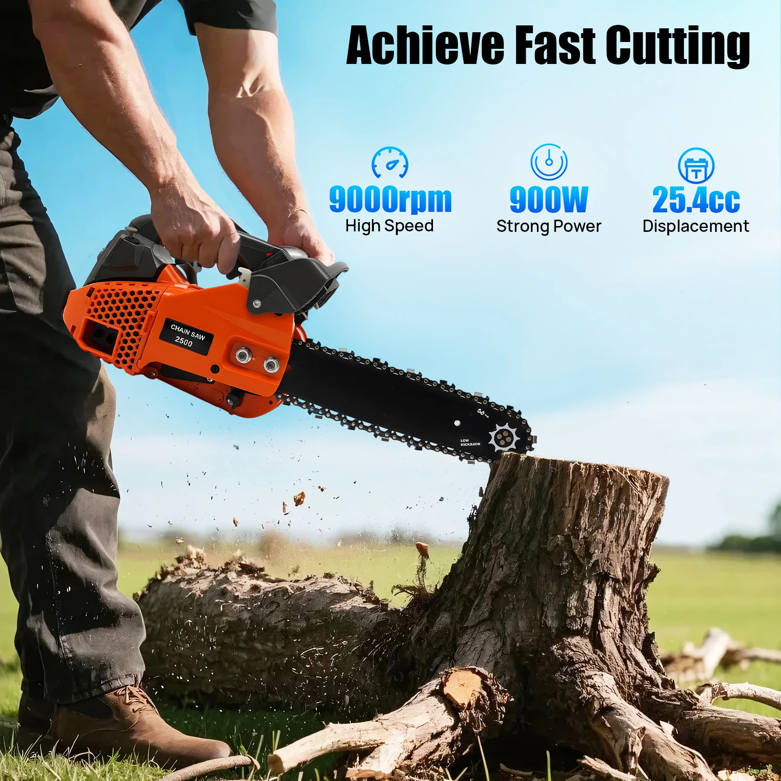 25.4cc 2 stroke Gas Chainsaw 9000RPM 1.22HP Professional Chainsaw w/11.8" Guide Bar Power Tools for Logging Pruning Wood Cutting