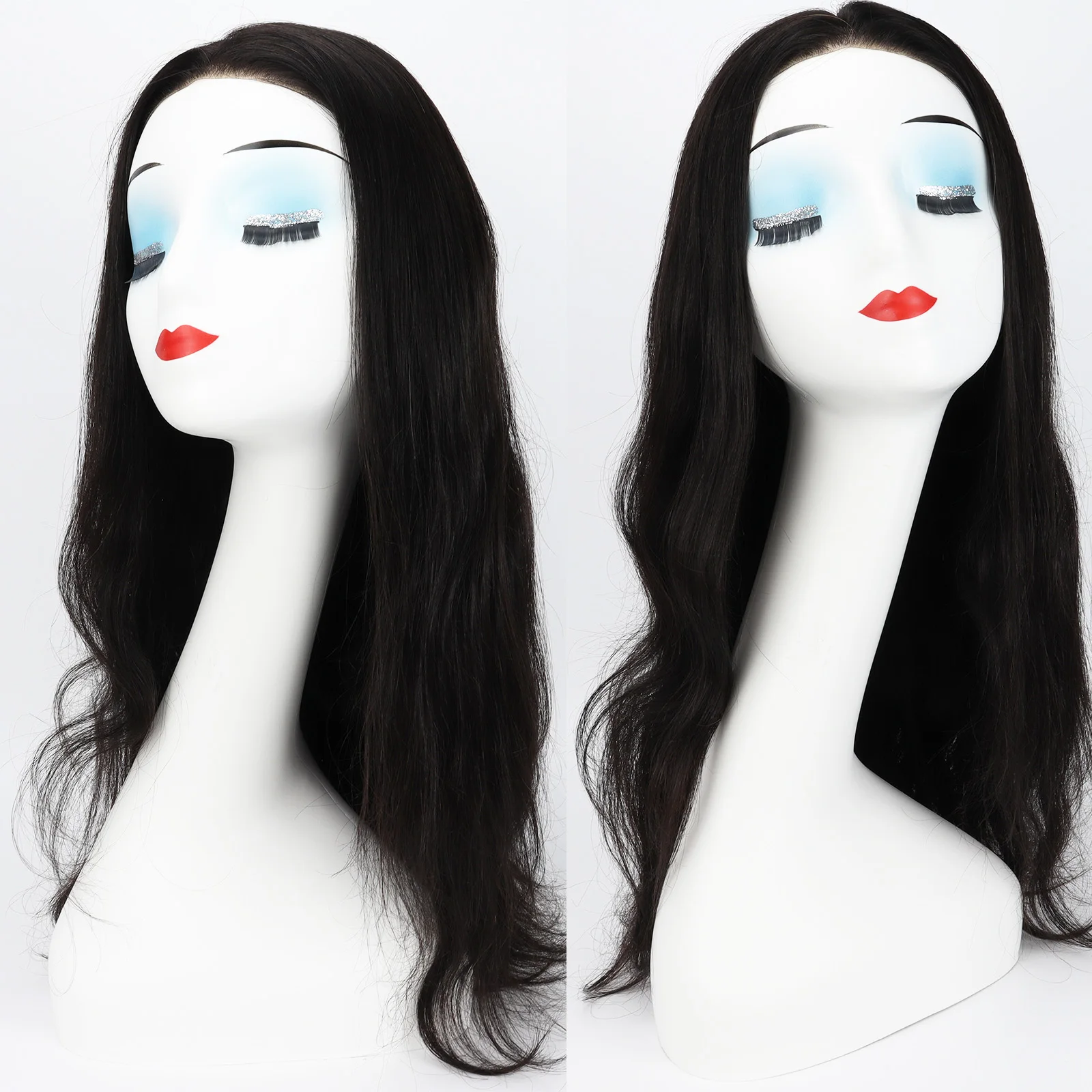 실크탑 웨이브 인모 가발 (여성용) 레미 유럽산 100% 인모 PU 프론트 레이어 탄성망 스킨 베이스 투명 레이스