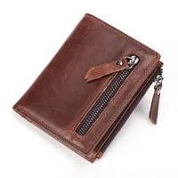 High Quality Genuine Leather Wallets for Men Short Front Pocket Wallet ID Credit Card Holders Coin Purse Zipper Pocket