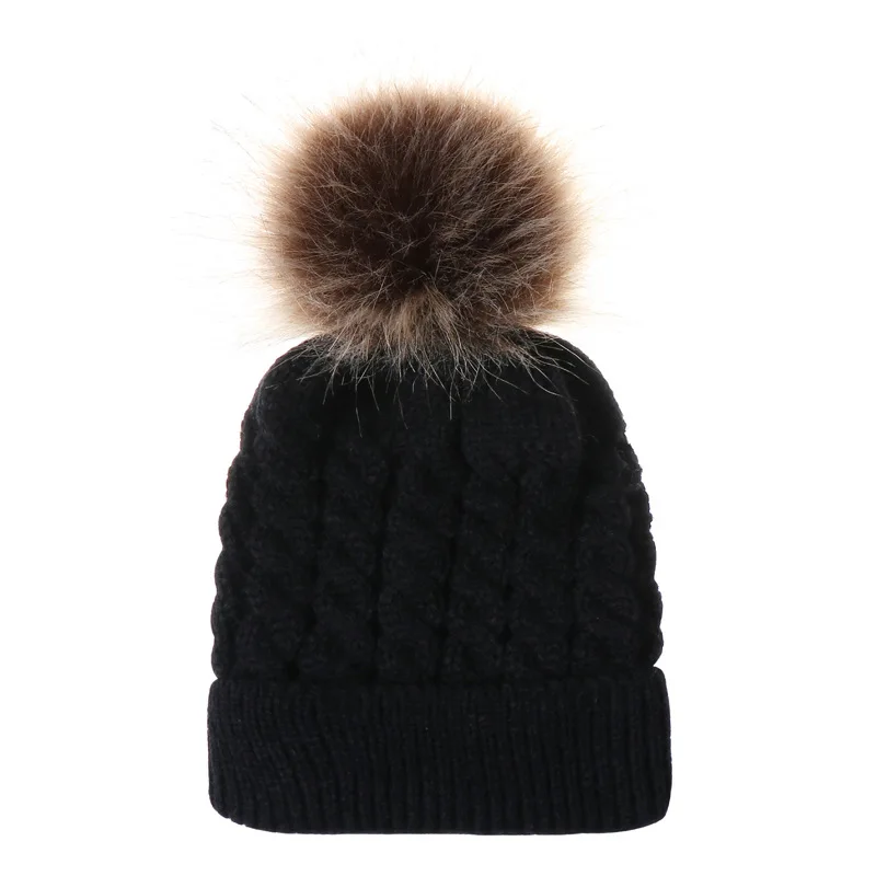Winter Pompom Knitted Hat for Baby Todder 0-36M Solid Color Kids Outdoor Cap Cute Hairball